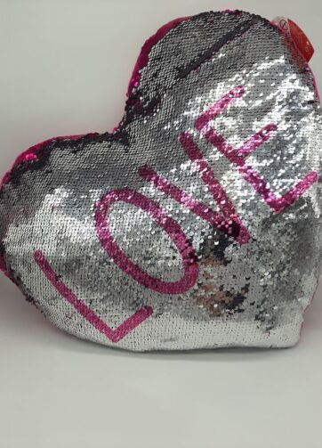 Cuscino a cuore con paillettes argento/fuxia
