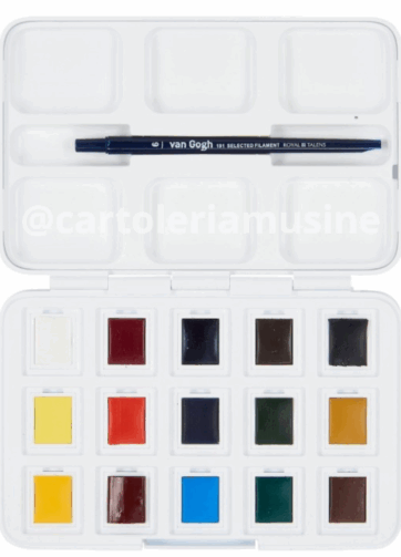 Scatola tascabile per acquerelli colori base -12 mezze vaschette + 3 colori omaggio