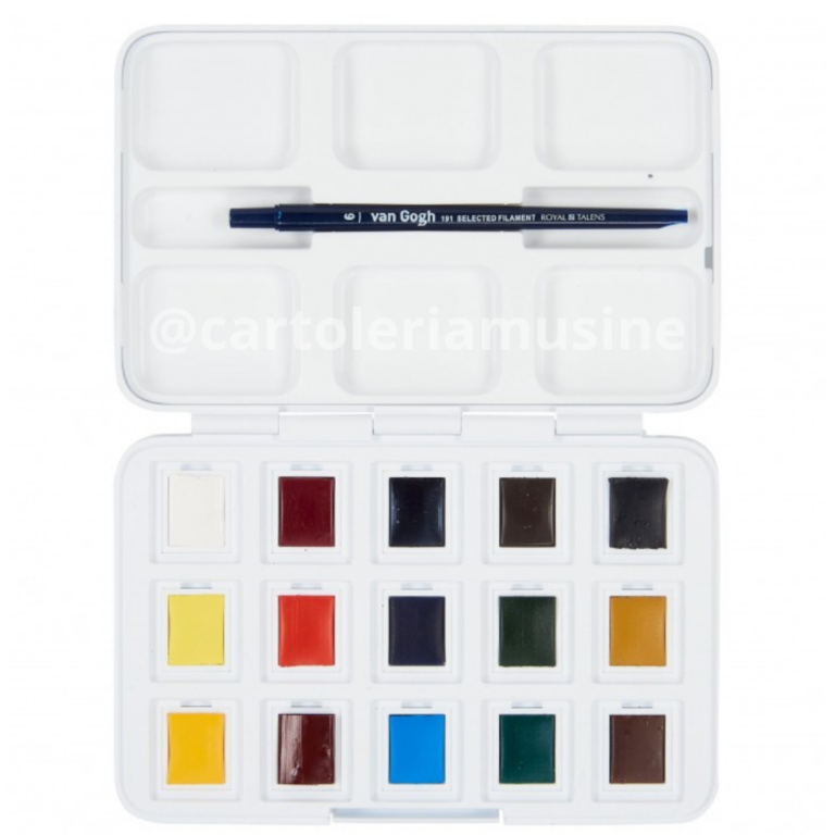 Scatola tascabile per acquerelli colori base -12 mezze vaschette + 3 colori omaggio