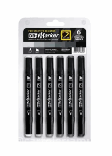 Pennarello ad alcool - set 6 tonalità grigio - DM MARKER