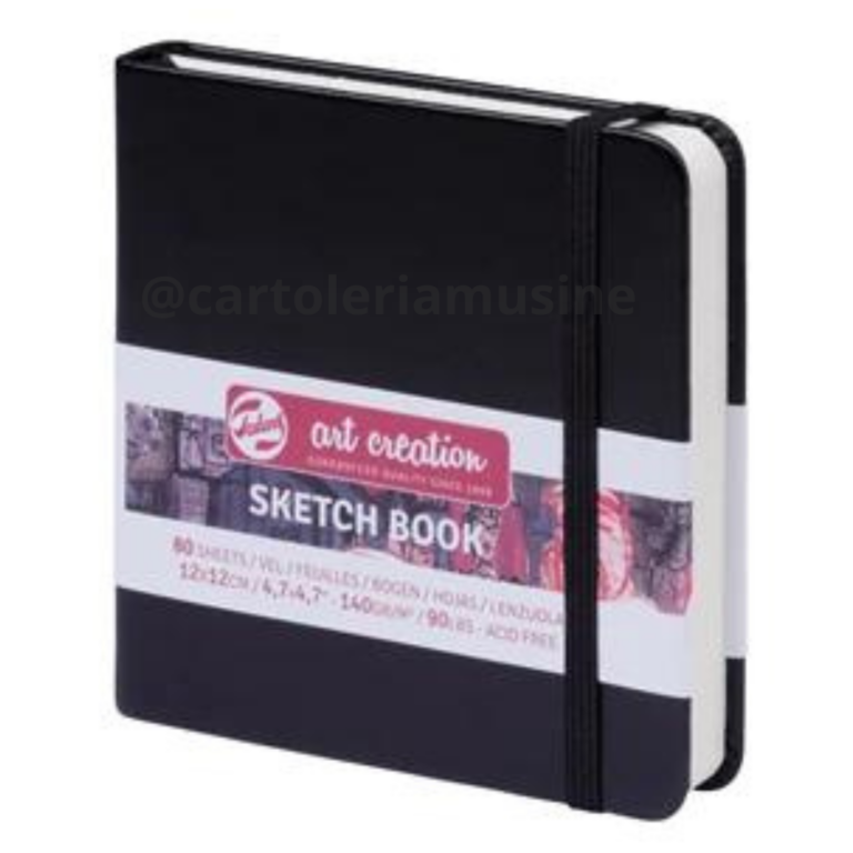 Sketch Notebook Talens 12x12 cm Nero | 80 Fogli Avorio 140g con Elastico