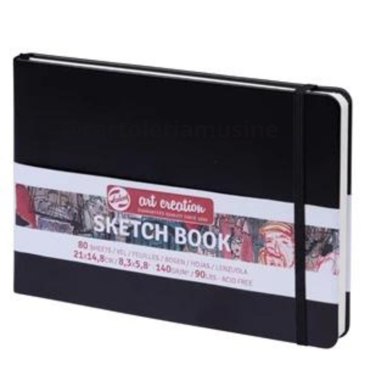 Sketch Notebook Panorama 21x15 cm Nero | 80 Fogli Avorio 140g con Elastico