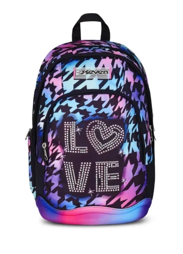 Zaino Seven Dual Glowe Love 2025: comodo, resistente e super capiente. Doppio scomparto, schienale ergonomico e design Glowe Love pensato per accompagnarti a scuola con stile.